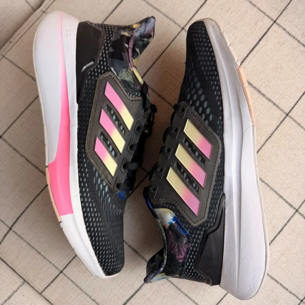 Adidas EQ21 Floral Women's Black & Pink Running Shoes 6.5 - Picture 5 of 9
